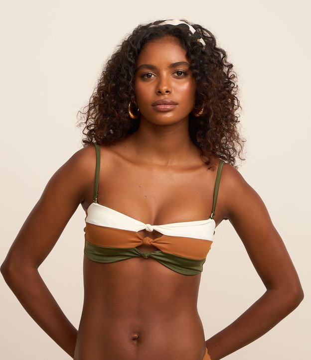 Biquíni Top Bandeau em Poliamida com Estampa Bloco de Cores