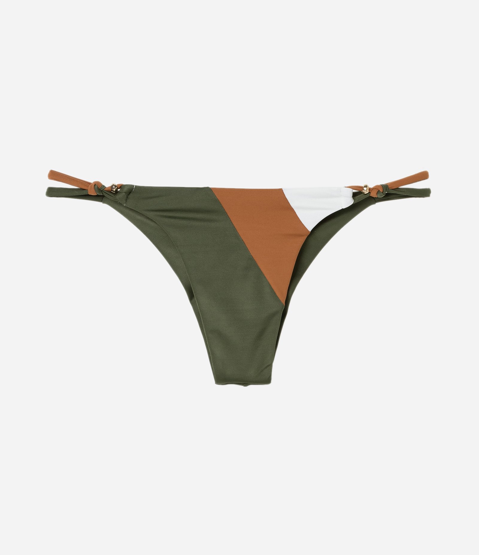 Biquíni Calcinha String em Poliamida com Bloco de Cores Verde/ Marrom/ Branco 5
