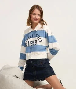Blusa em Algodão Listrada com Lettering Beverly Hills