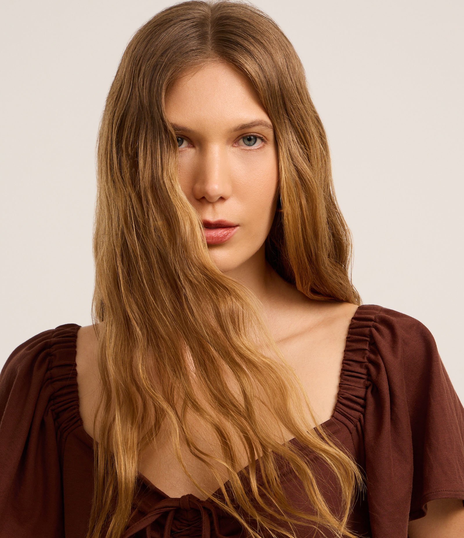 Vestido Long Mifi em Piquet com Manga Bufante Marrom 4