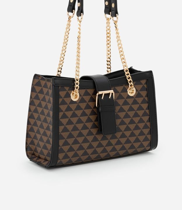 Bolsa Shoulder Média com Alça de Correntes  e Fivela