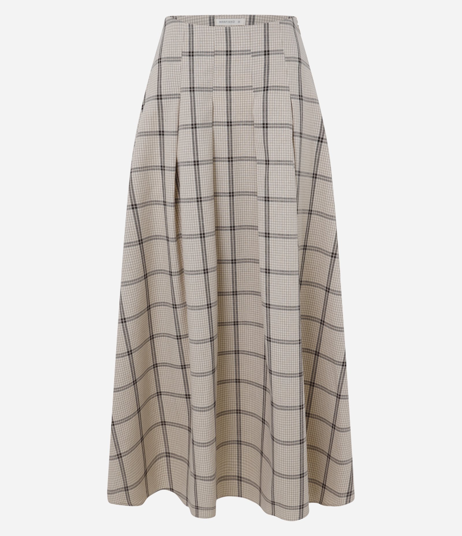 Saia Evasê Longa em Cambraia Xadrez com Pregas Bege 6