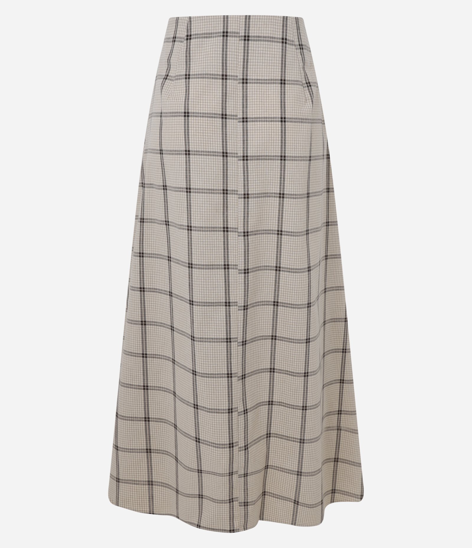 Saia Evasê Longa em Cambraia Xadrez com Pregas Bege 7