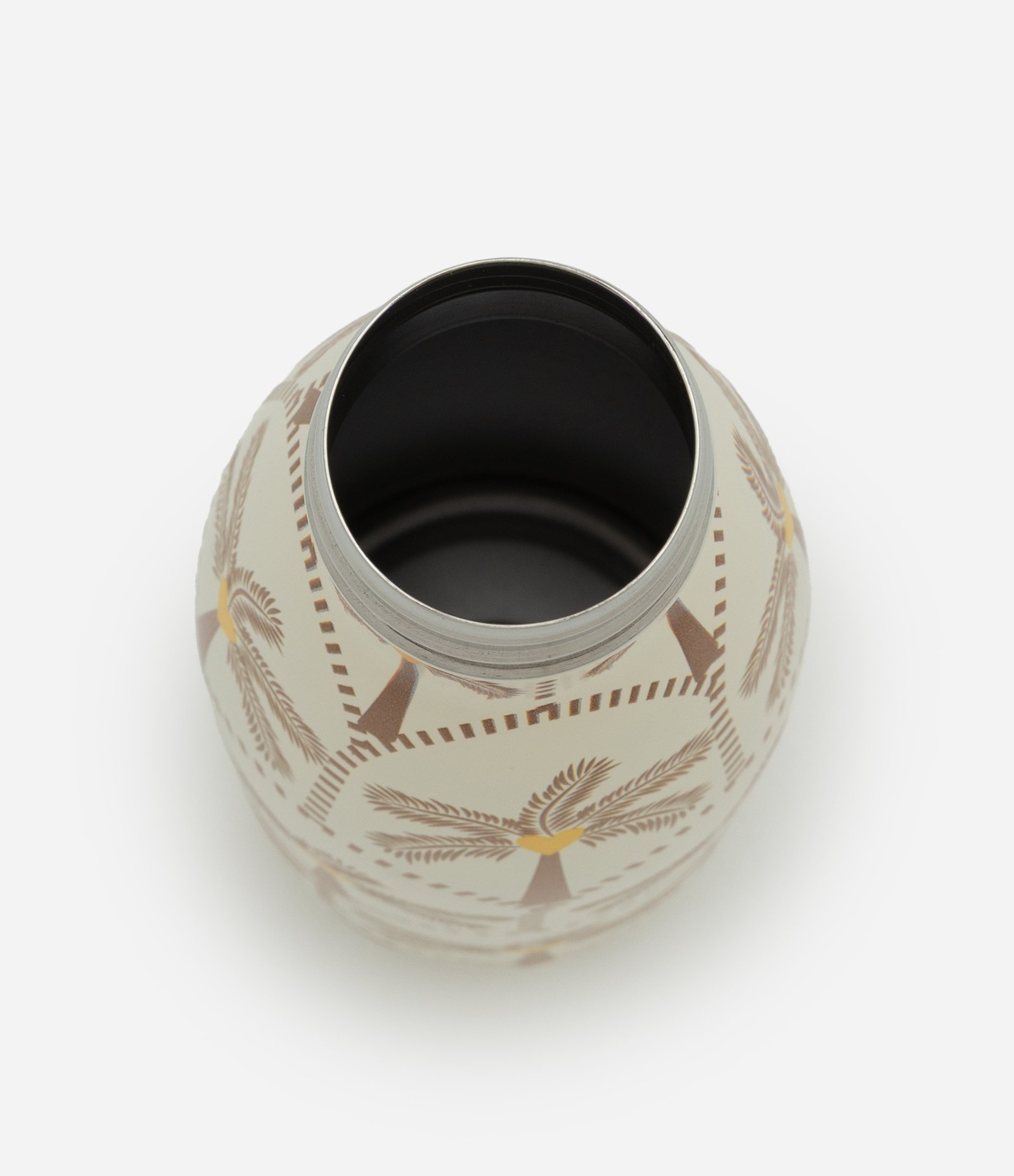 Garrafa Térmica em Metal com Estampa de Coqueiros e tampa de bamboo Bege 3