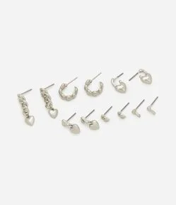 Kit 06 Brincos em Metal com Formatos Variados de Corações a Cadeados