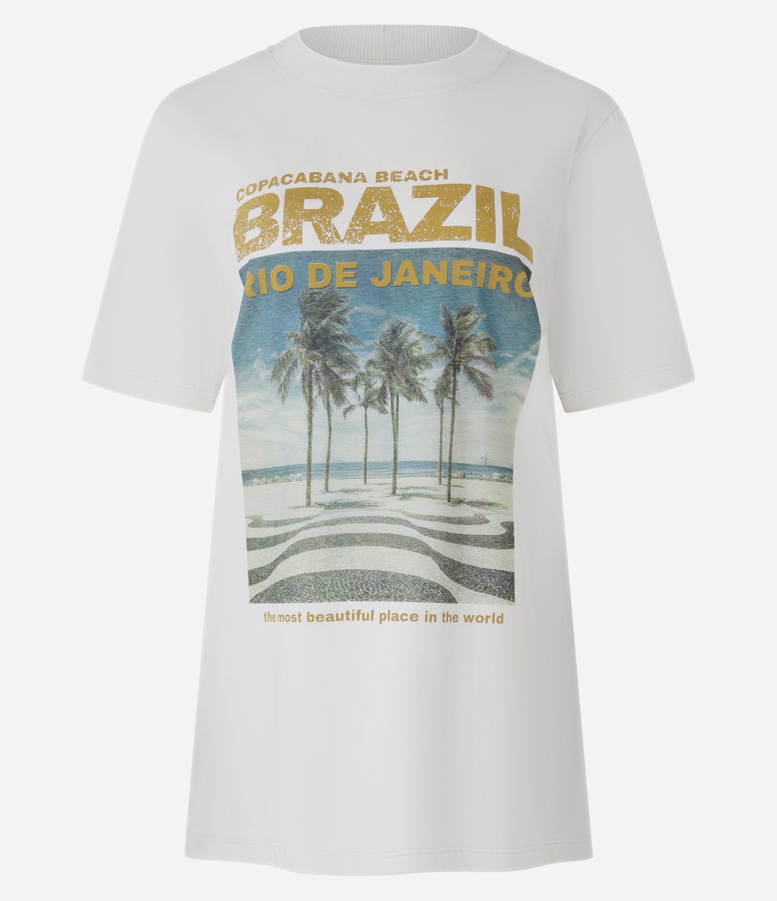 Camiseta T-shirt em Algodão com Estampa Copacabana Beach Brazil Branco 4