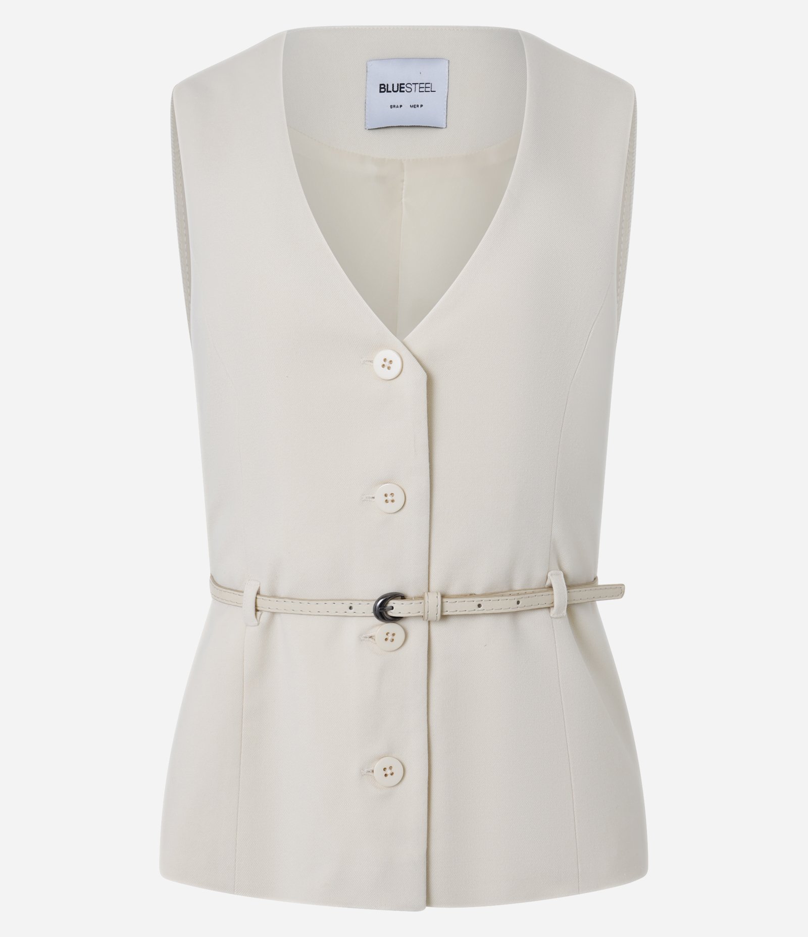 Colete em Alfaiataria com Cintinho e Passantes na Cintura Bege 6