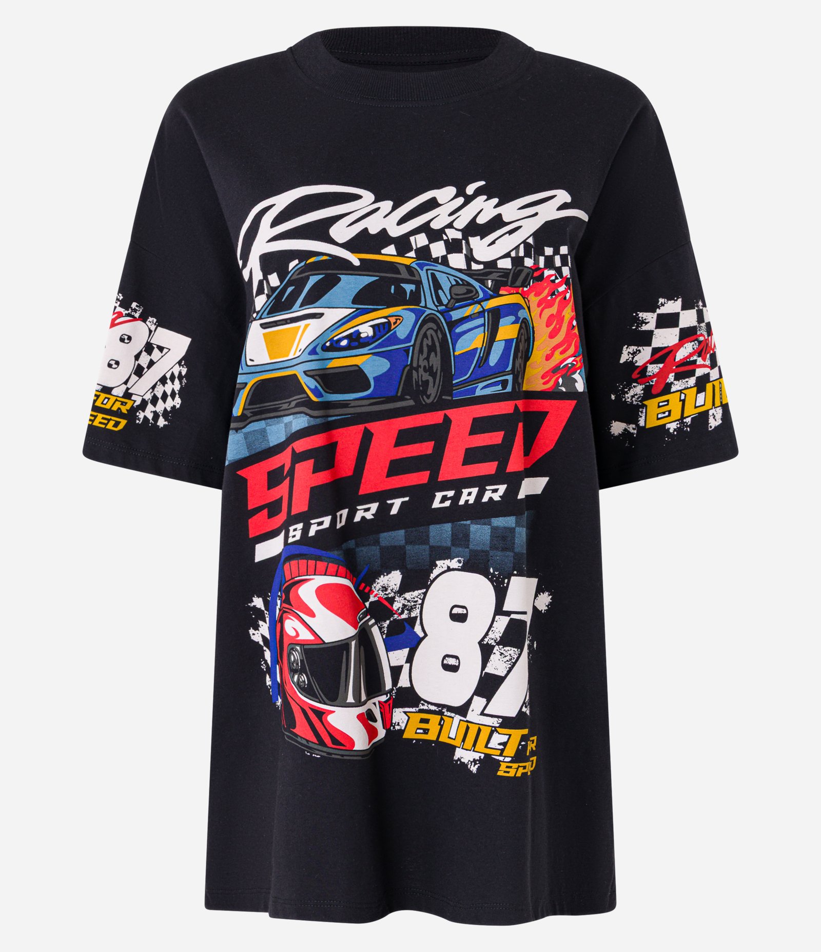 Camiseta Oversized em Algodão com Estampa Gráfica Racing Preto 5