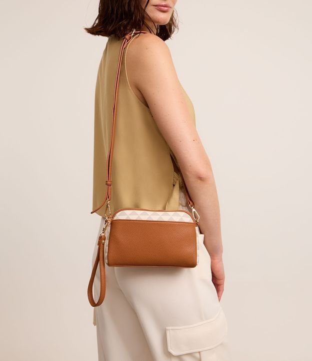 Bolsa Transversal Pequena Bicolor com Bolso Frontal e Alça Longa Removível