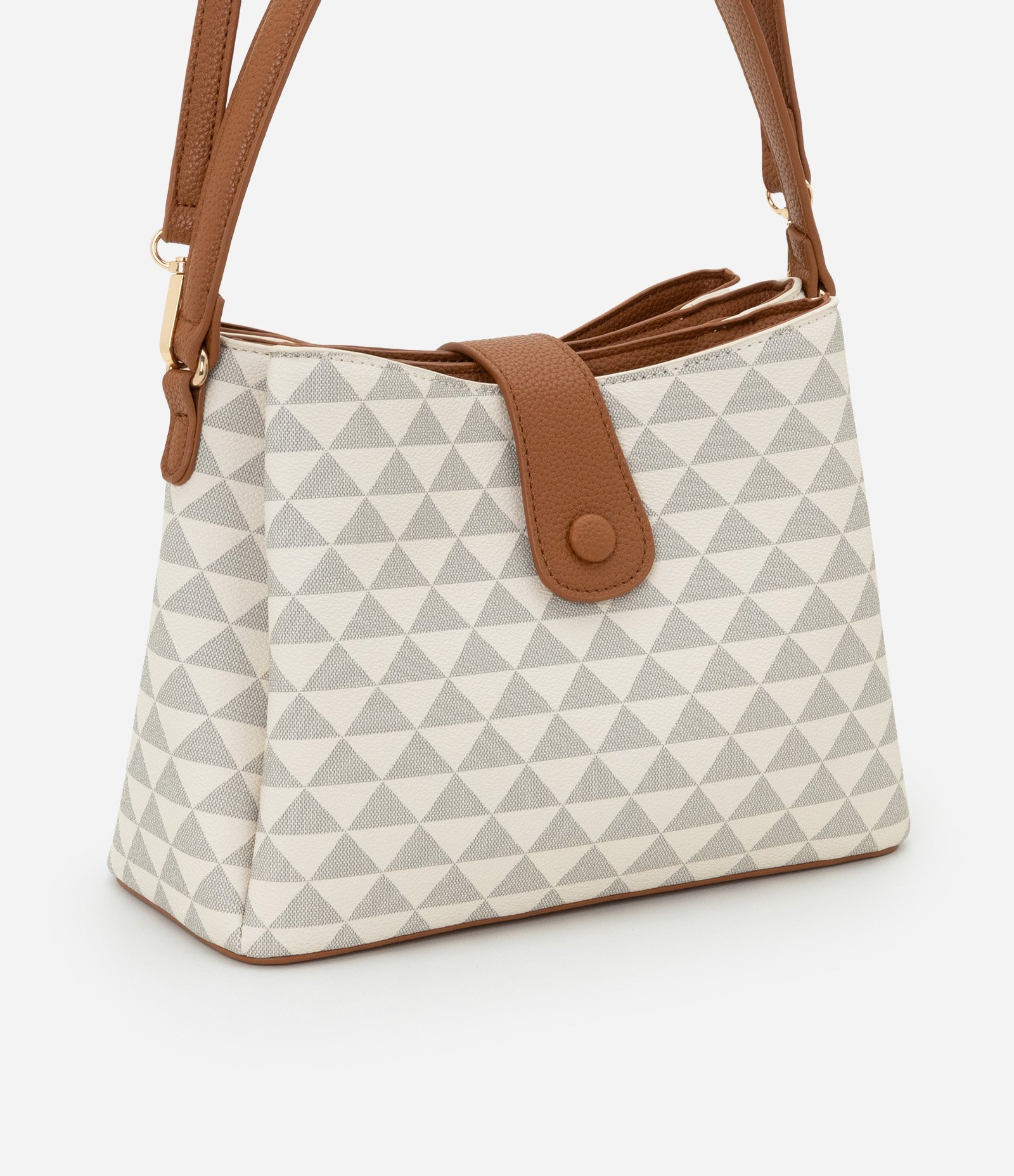 Bolsa Transversal Média com Divisórias e Fechamento Lapela com Botão Off White 2