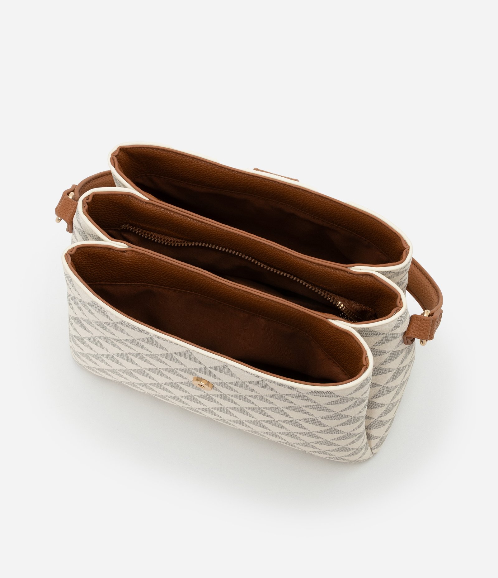 Bolsa Transversal Média com Divisórias e Fechamento Lapela com Botão Off White 5