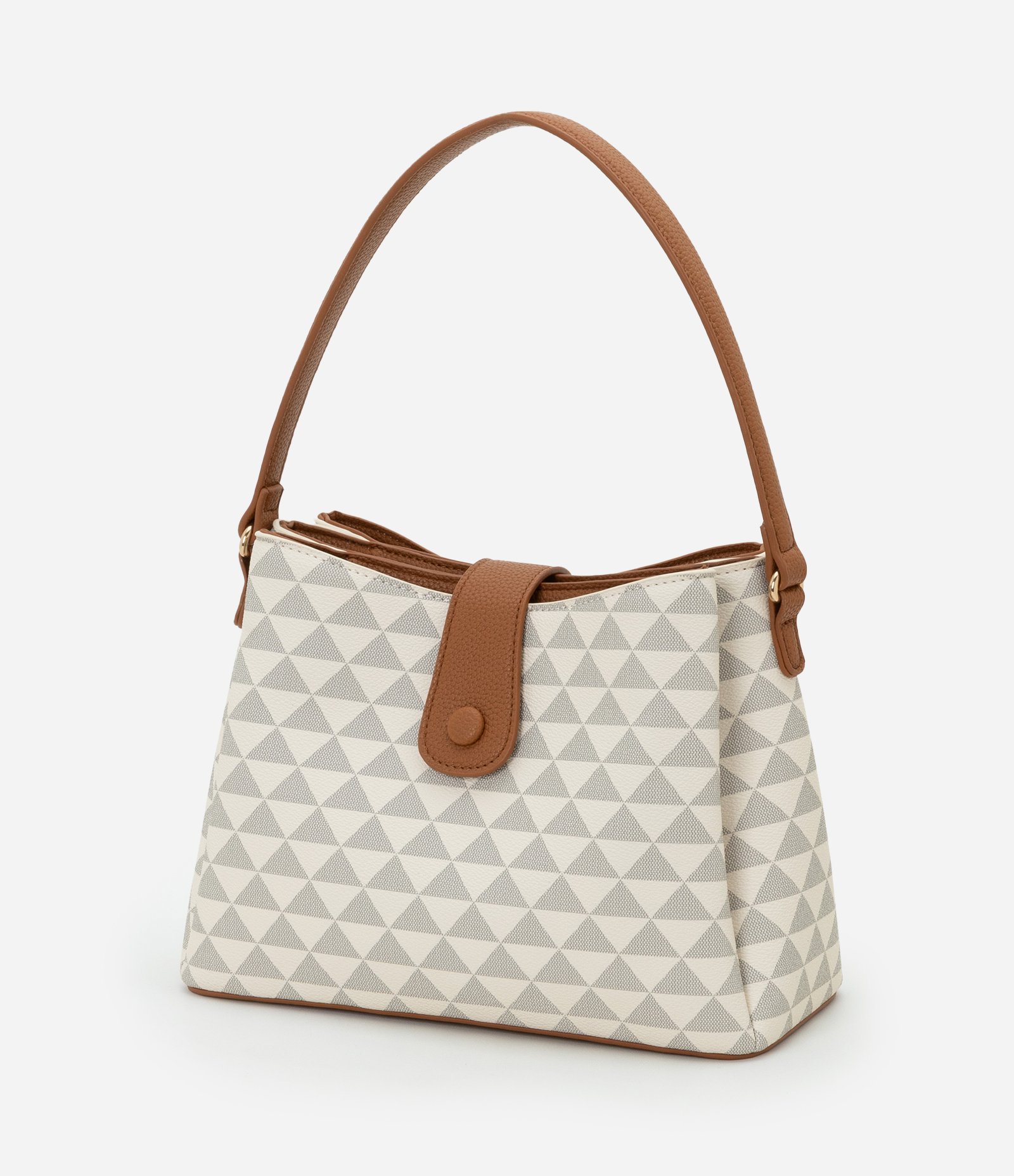 Bolsa Transversal Média com Divisórias e Fechamento Lapela com Botão Off White 7