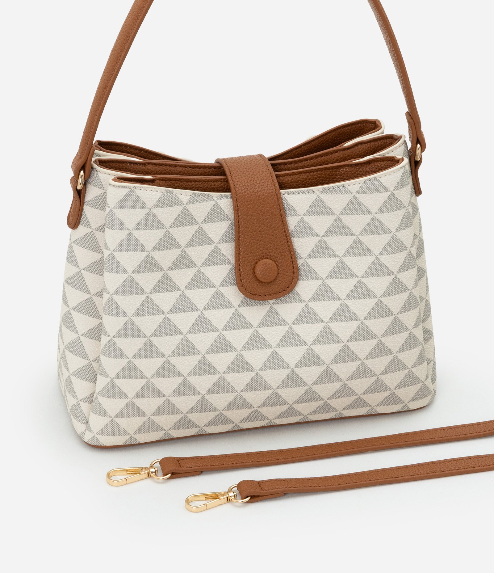 Bolsa Transversal Média com Divisórias e Fechamento Lapela com Botão Off White 8