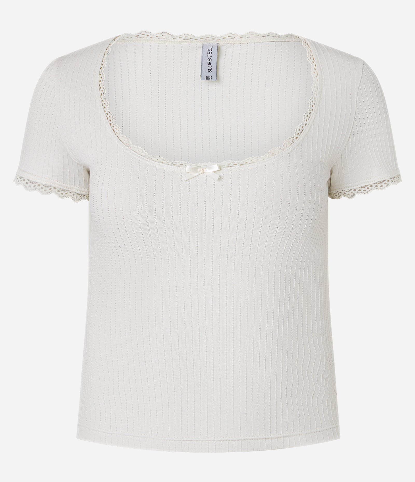 Blusa em Algodão com Rendinha e Laço no Decote Branco 3