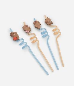 Kit 04 Canudos Reutilizáveis em Plástico com Patches de Capivara