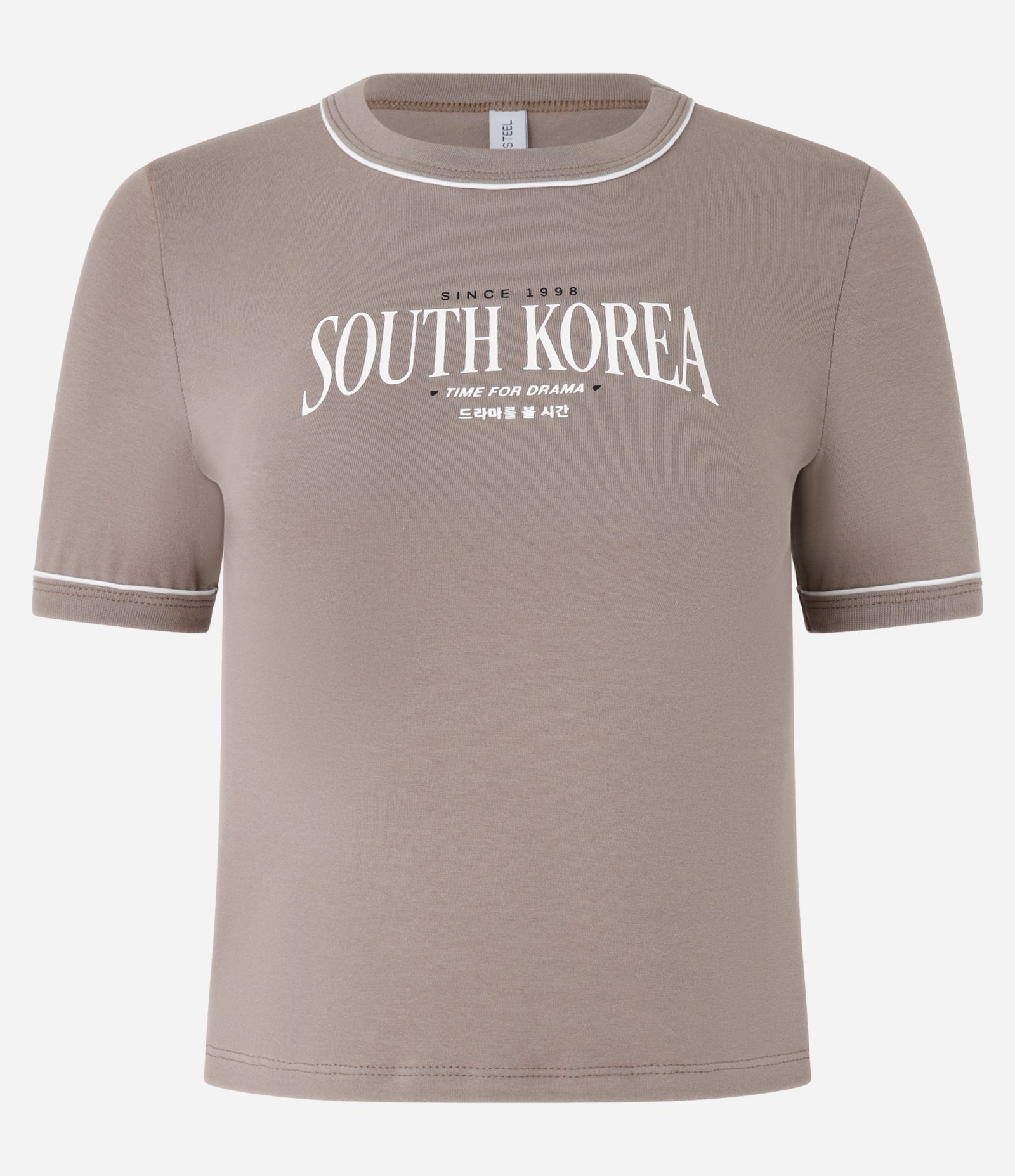 Blusa New T-shirt em Algodão com Estampa South Korea Bege 4
