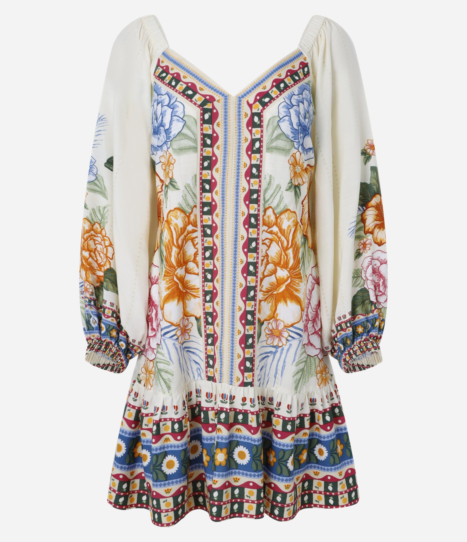 Vestido Godê Curto em Chalis com Estampa Floral Bege 6