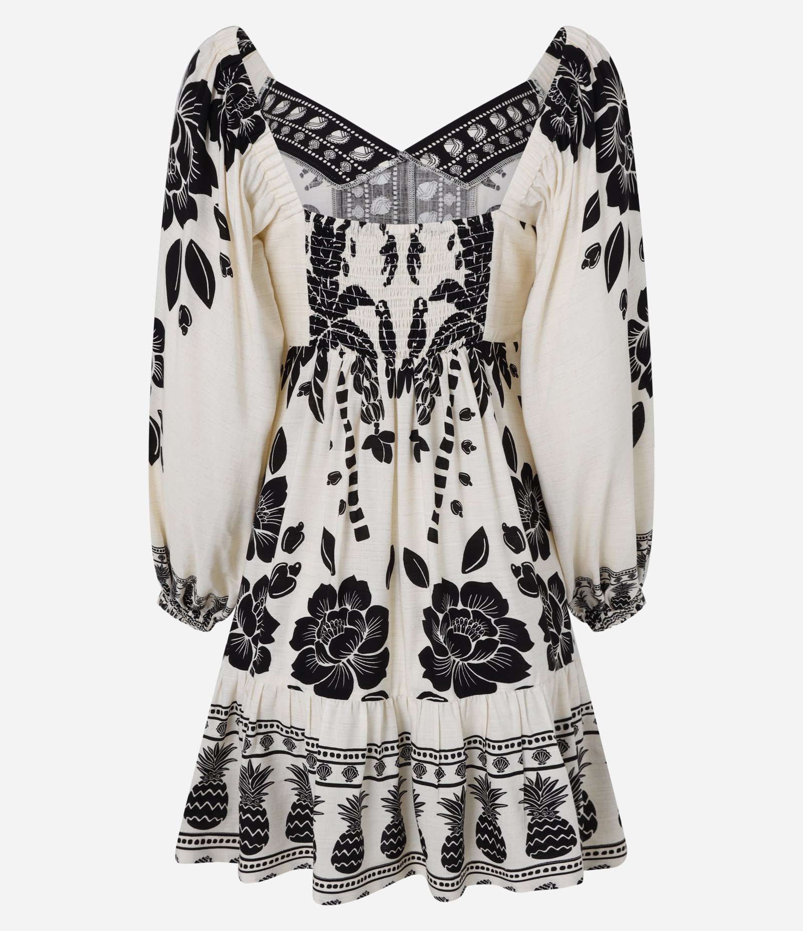 Vestido Godê Curto em Chalis com Estampa Tropical Bege 7