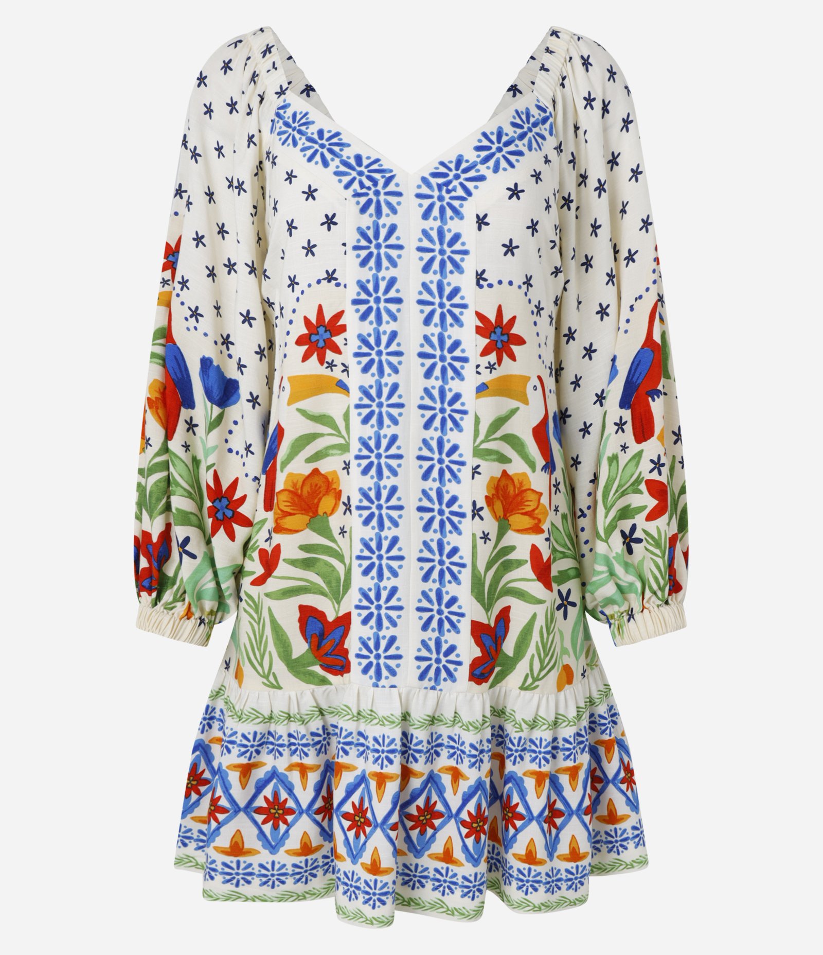 Vestido Curto em Chalis com Decote Coração e Estampa Floral Bege 5