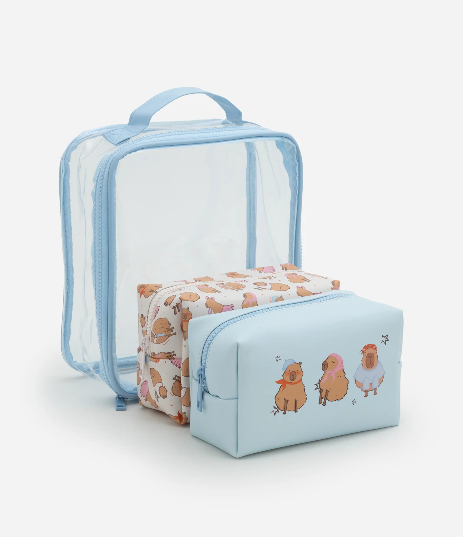 Kit 03 Nécessaires com Estampa de Capivara Azul 2