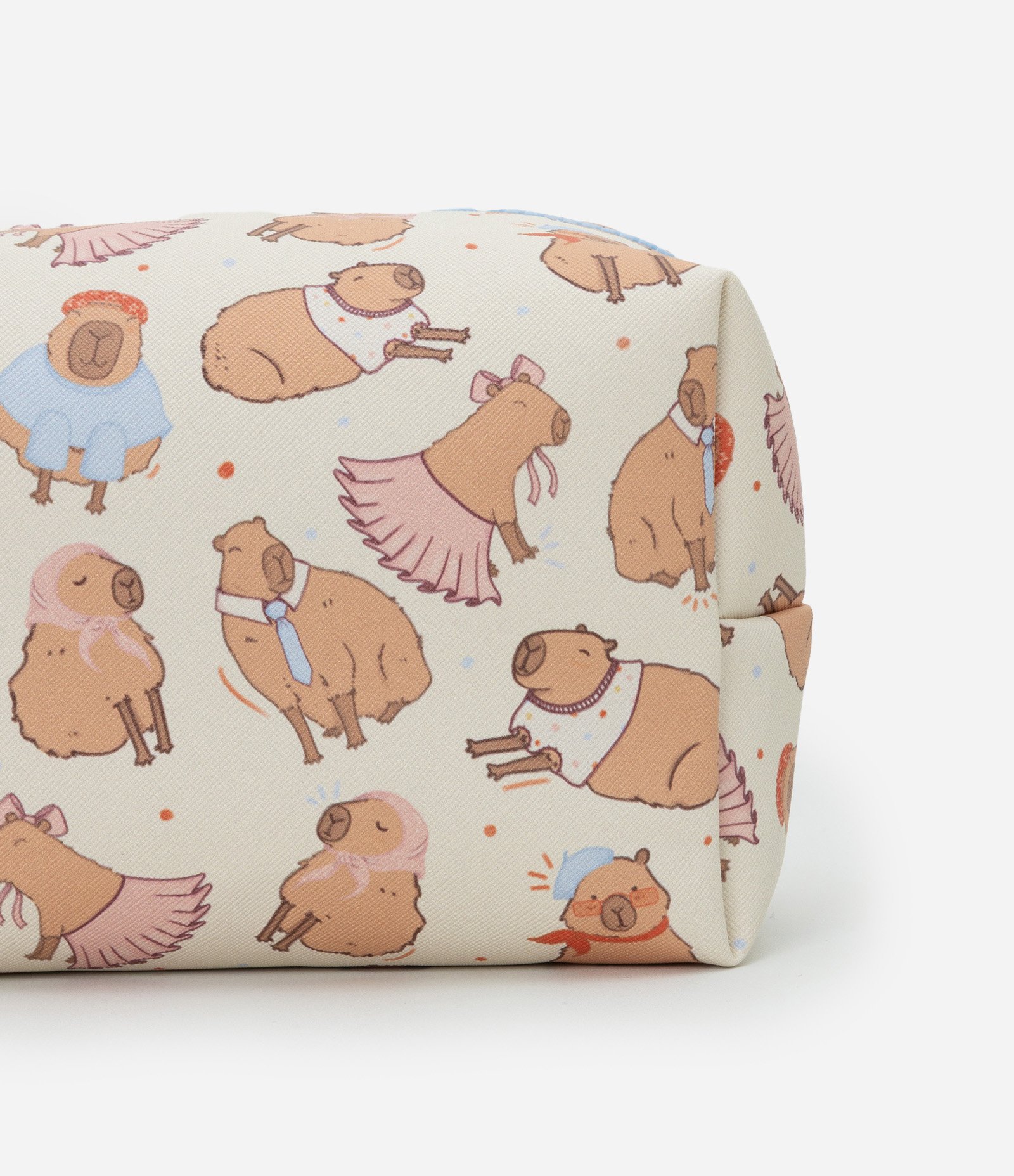 Nécessaire Retangular Media com Estampa de Capivara Bege 3