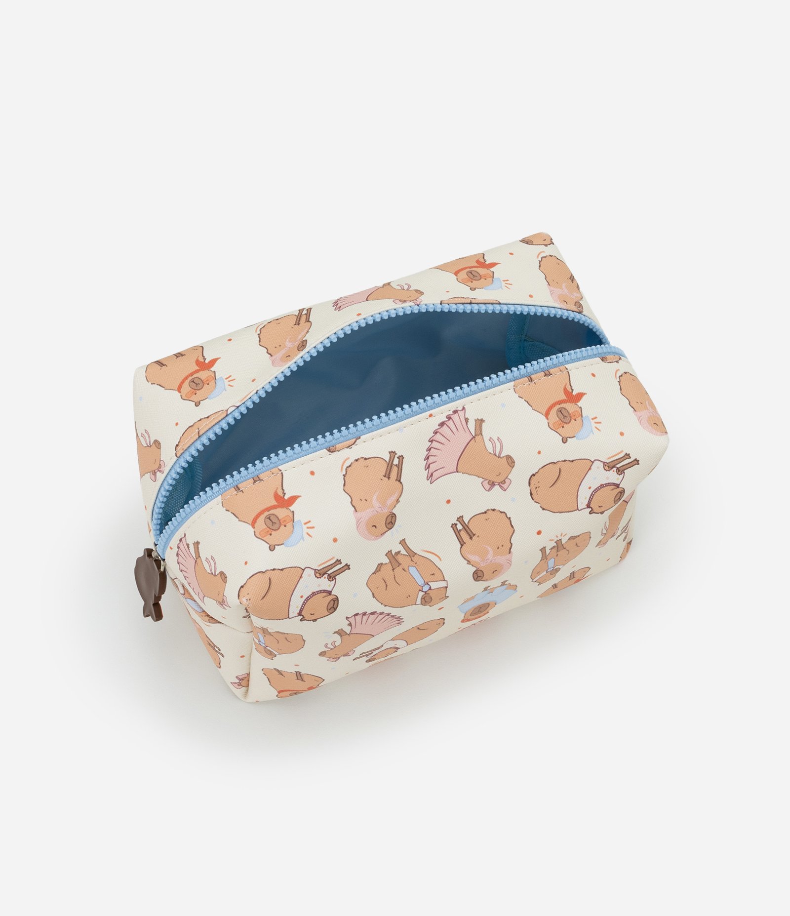 Nécessaire Retangular Media com Estampa de Capivara Bege 4