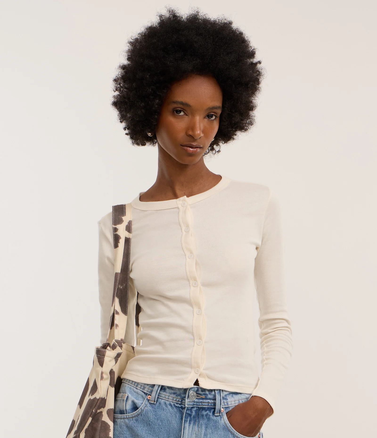 Cardigan em Ribana com Abotoamento Frontal Off White 1