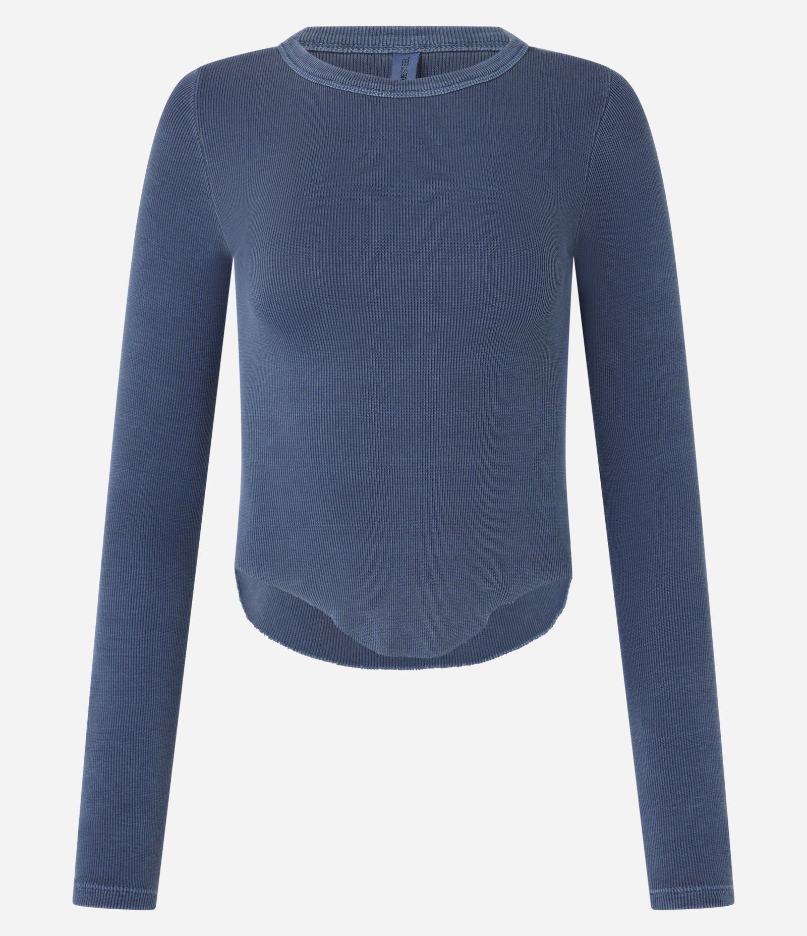 Blusa em Ribana com Barra Assimétrica Azul Estonado 3