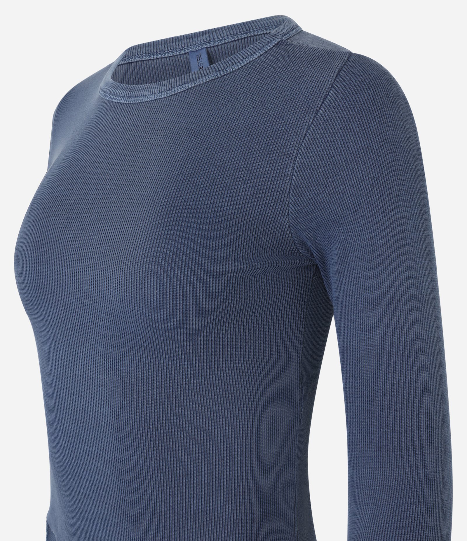 Blusa em Ribana com Barra Assimétrica Azul Estonado 4