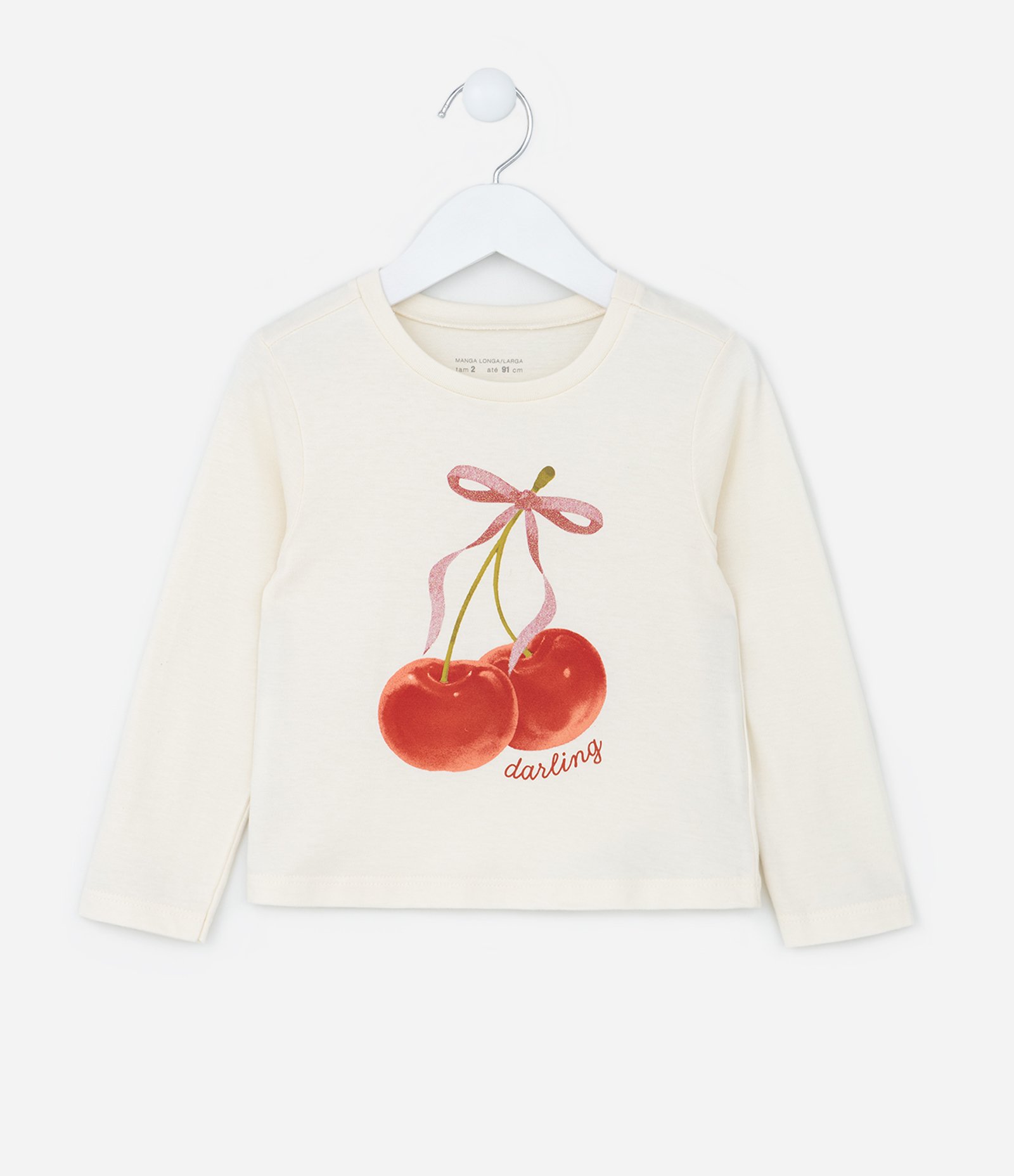 Blusa Infantil com Estampa de Cerejinhas - Tam 1 a 6 Anos Off White 1