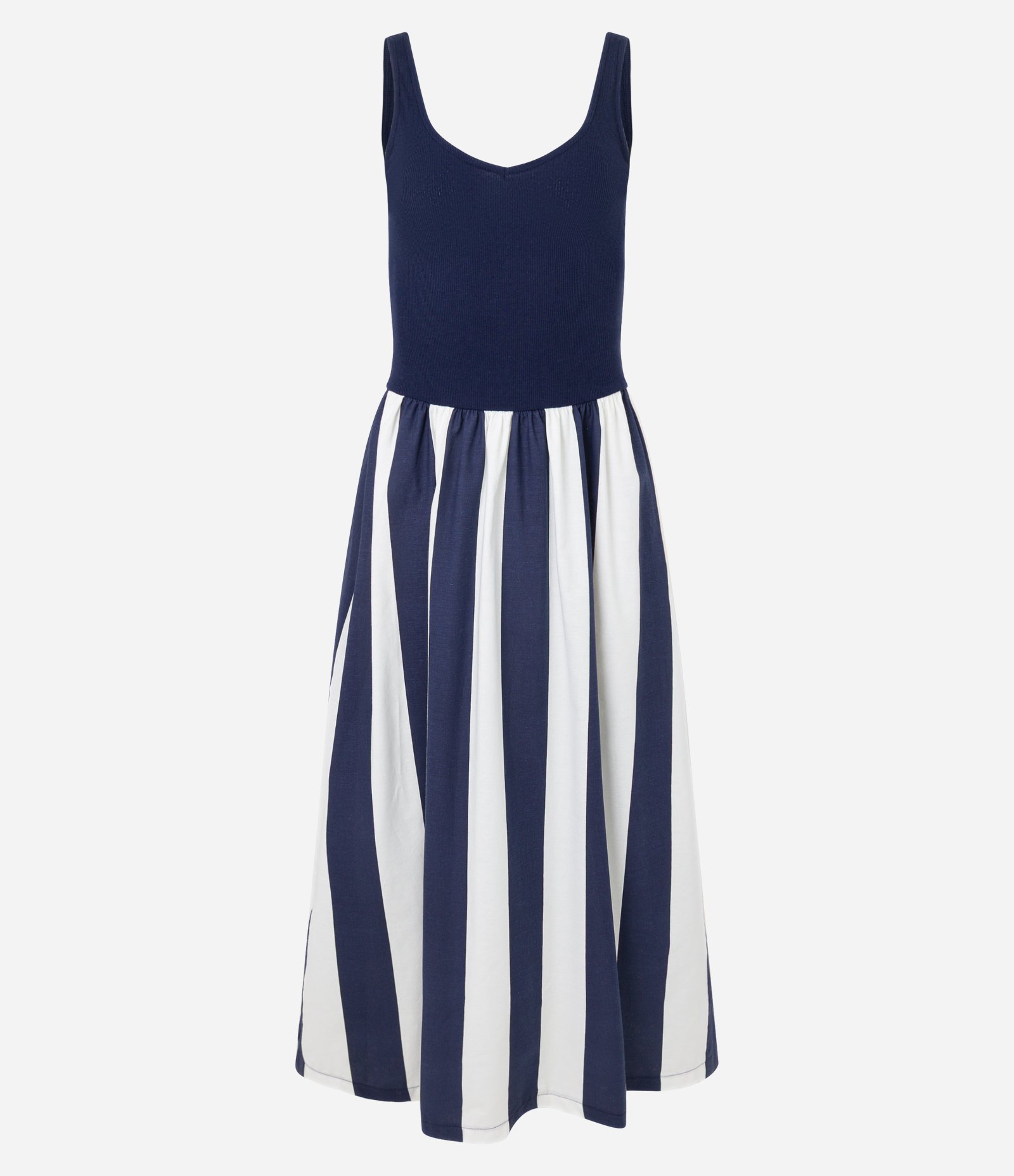Vestido Godê em Tricoline com Listras na Saia Azul 5