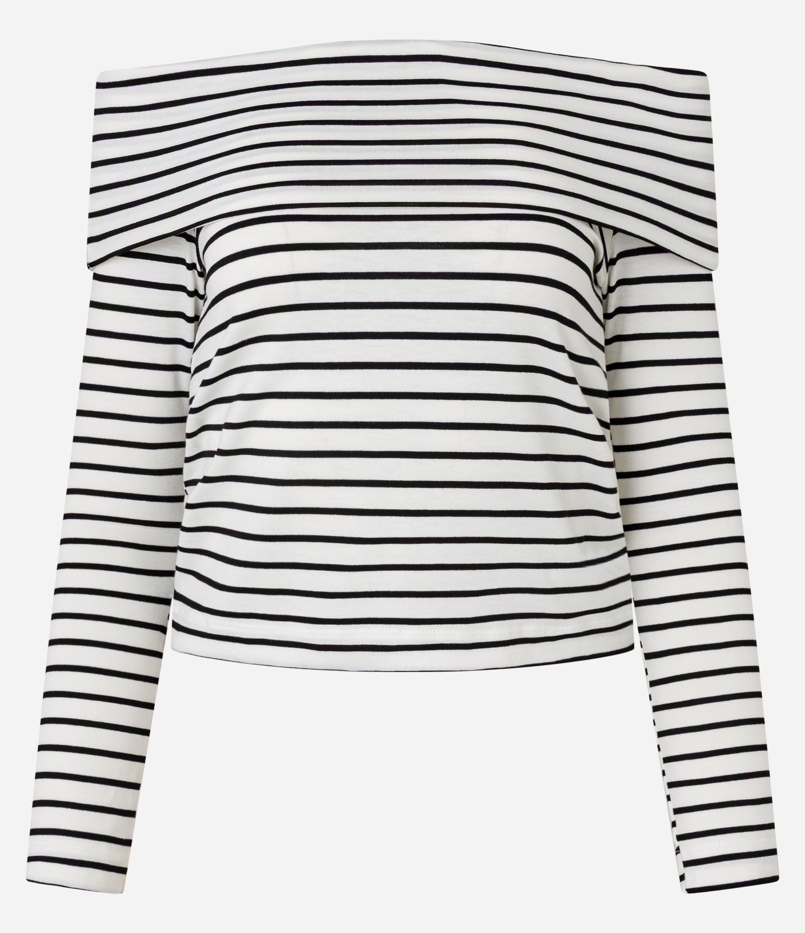 Blusa Ombro a Ombro Listrada com Pala Virada Branco/Preto 5