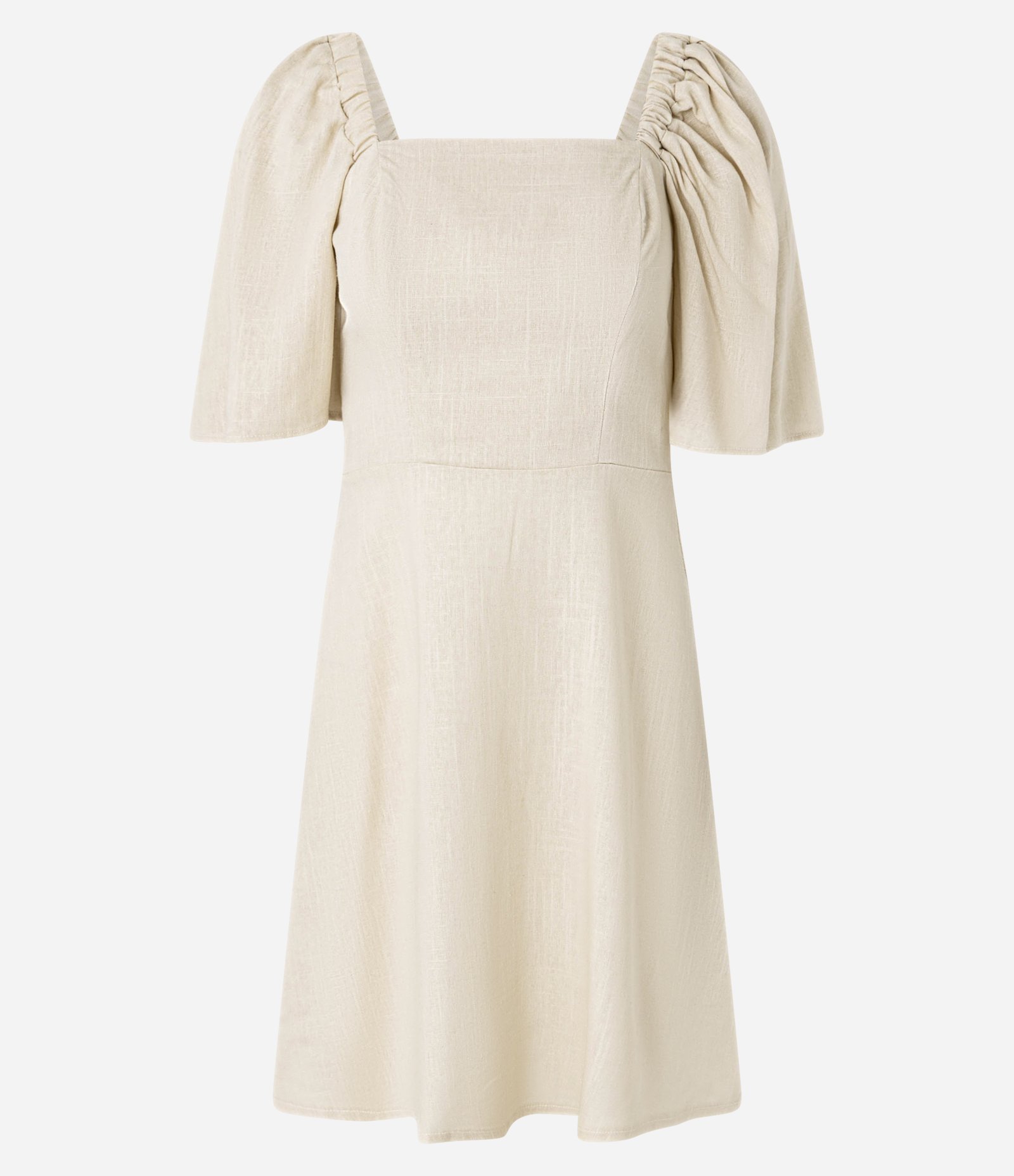 Vestido Evasê Curto em Viscolinho com Manga Godê Bege 6