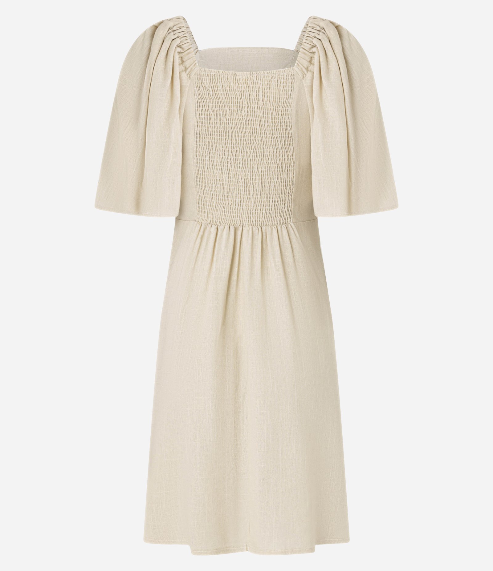 Vestido Evasê Curto em Viscolinho com Manga Godê Bege 7