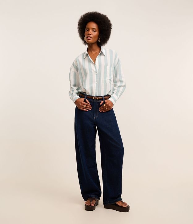 Camisa Oversized em Tricoline com Listras Largas