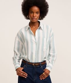 Camisa Oversized em Tricoline com Listras Largas