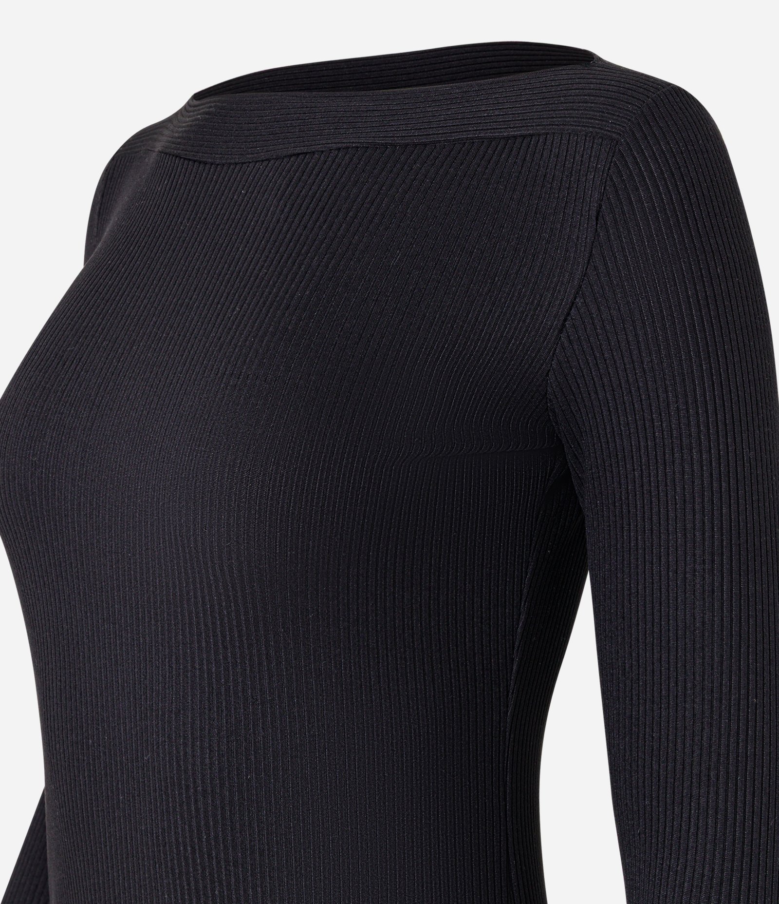Blusa Canelada em RIbana com Decote Canoa Preto 2
