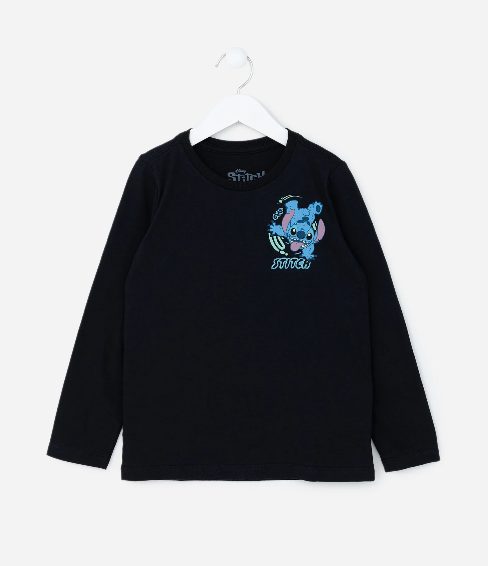 Camiseta Infantil com Estampa Frente e Costas Stitch - Tam 3 a 10 Anos Preto 1