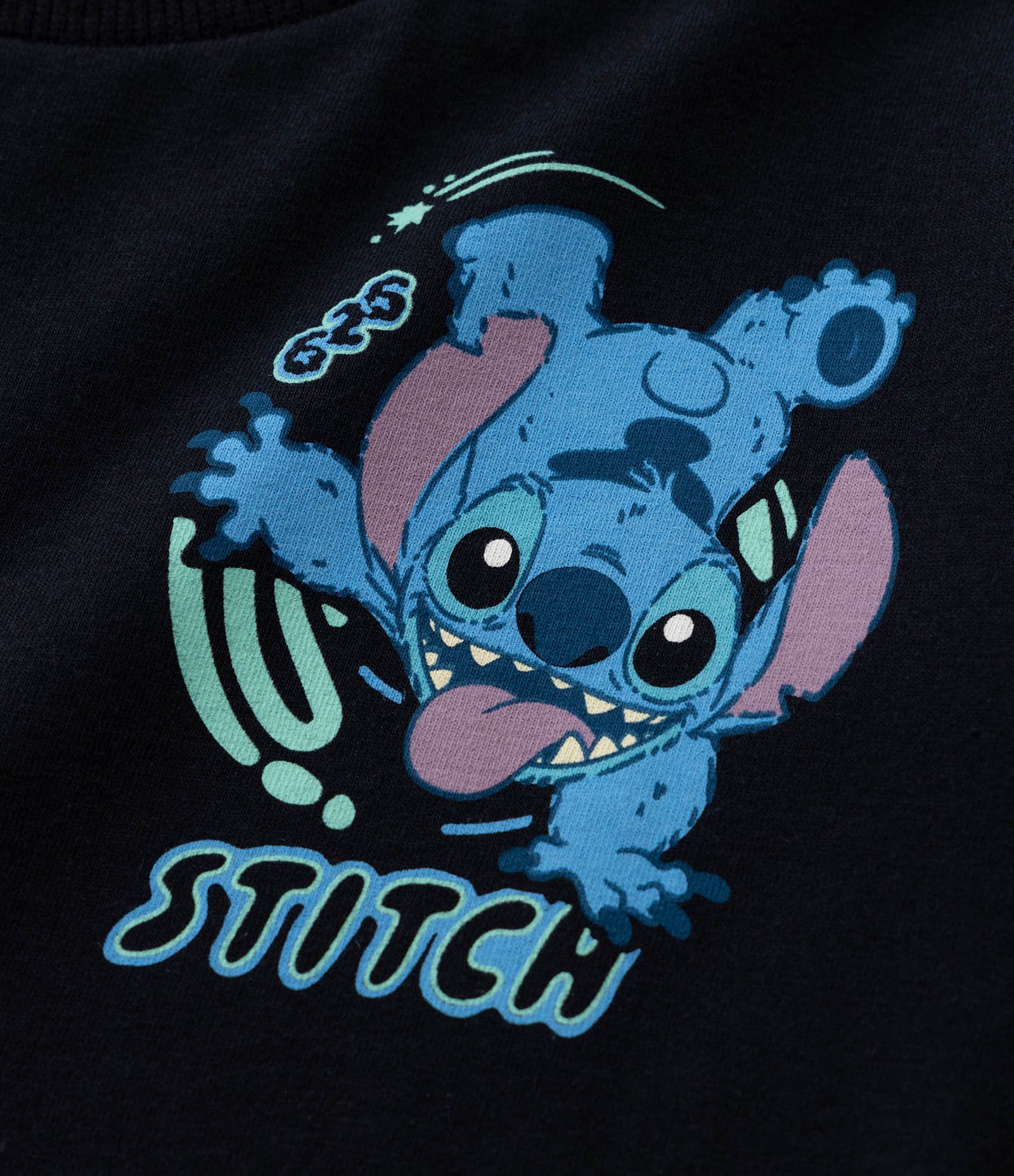 Camiseta Infantil com Estampa Frente e Costas Stitch - Tam 3 a 10 Anos Preto 6