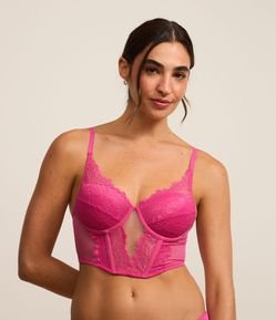 Sutiã Alongado Corsetado em Renda Floral com Bojo Oco