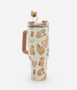 Copo Térmico com Canudo Reutilizável com Estampa e Canudo de Capivara 1,2L