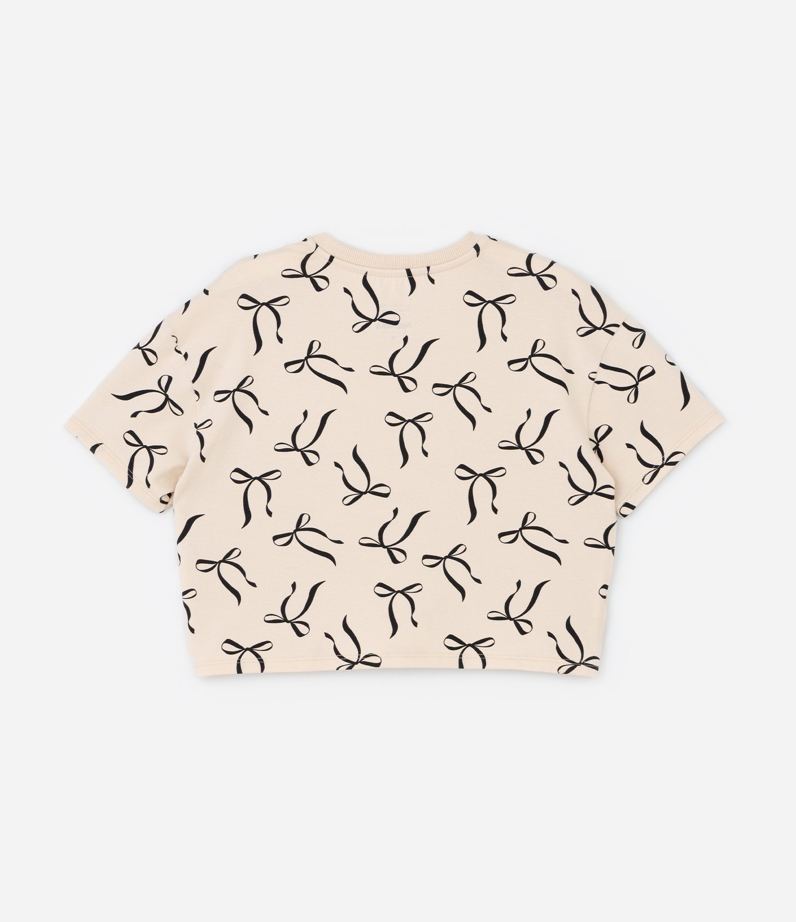 Camiseta Curta Infantil com Estampa Lacinhos - Tam 5 a 14 Anos Bege 2