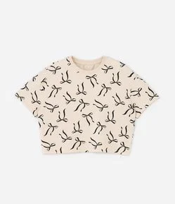 Camiseta Curta Infantil com Estampa Lacinhos - Tam 5 a 14 Anos