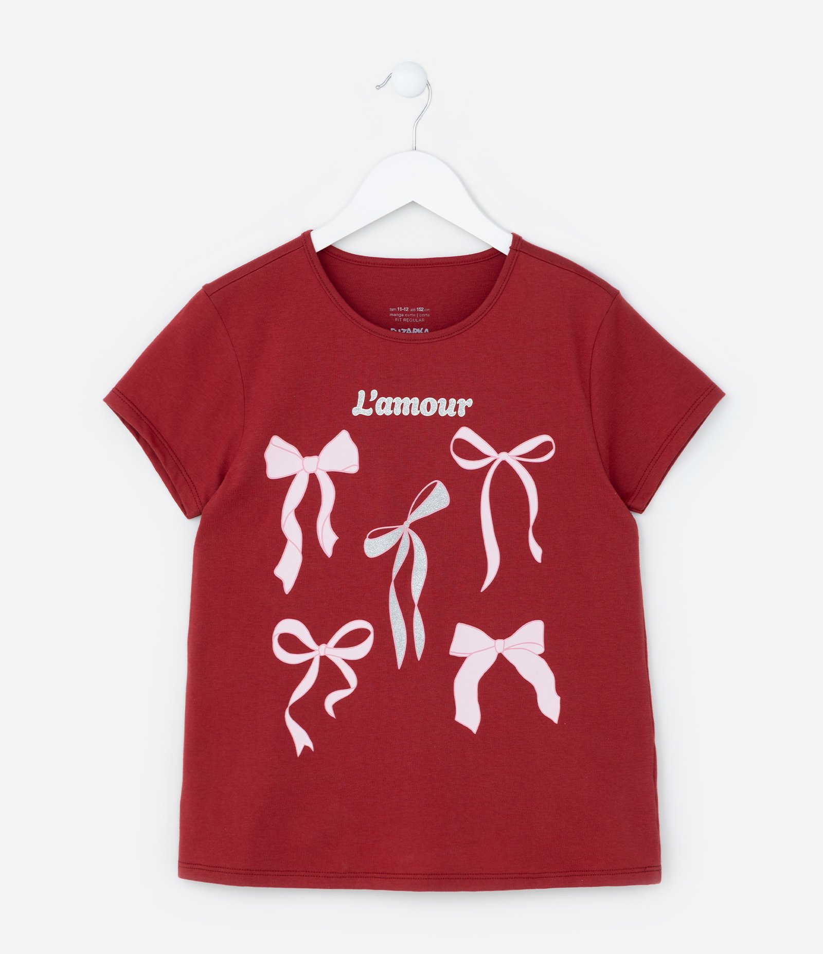 Camiseta Infantil com Estampa Lacinhos - Tam 5 a 14 Anos Vermelho 1