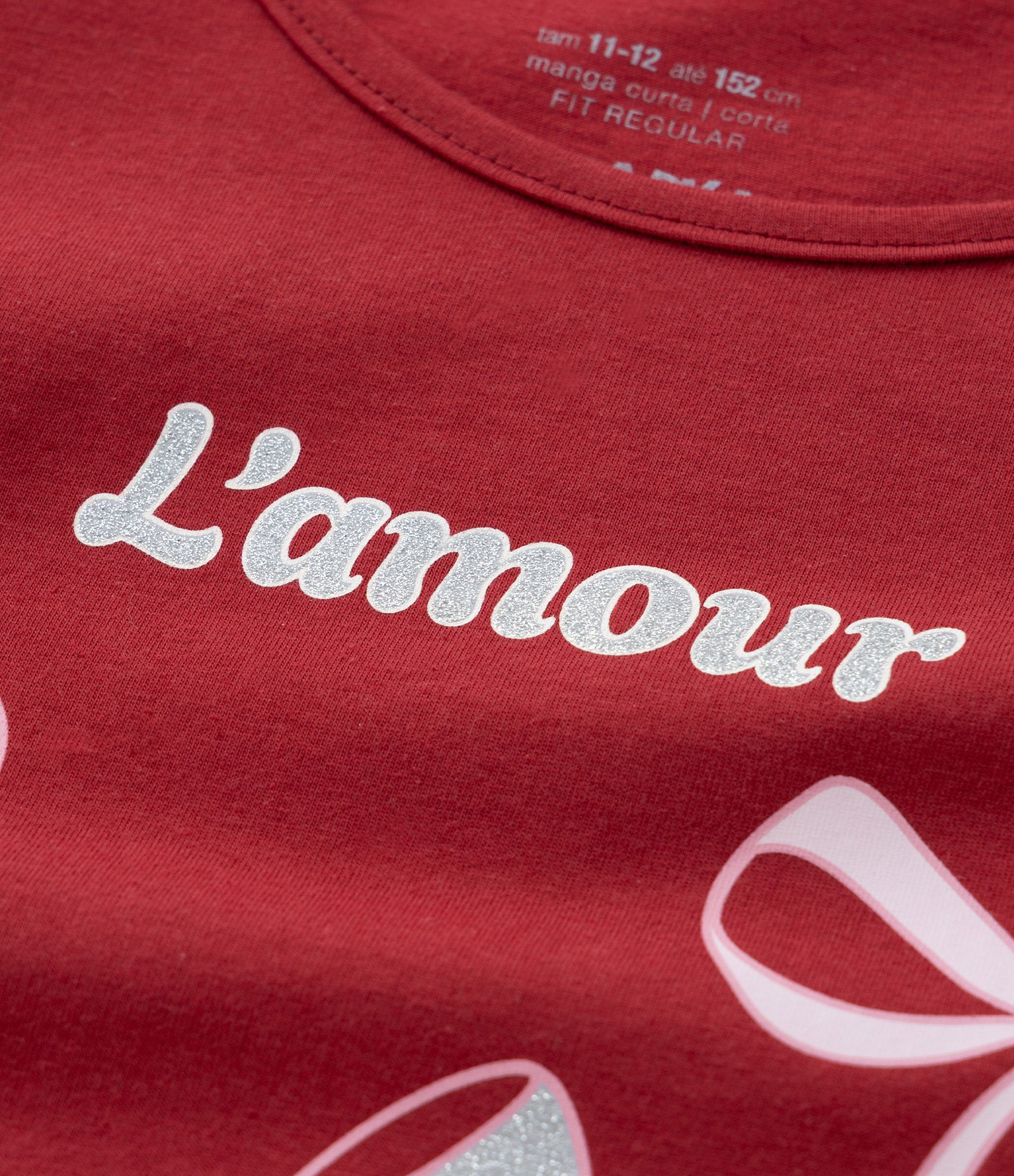 Camiseta Infantil com Estampa Lacinhos - Tam 5 a 14 Anos Vermelho 4