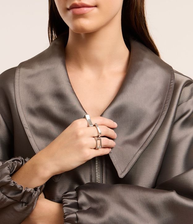 Kit 03 Anéis em Metal com Formato Quadrado