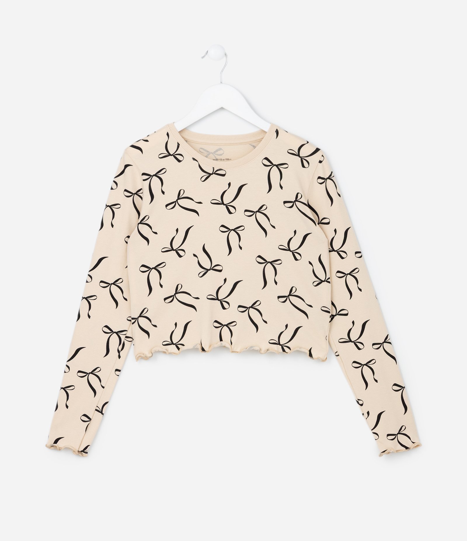 Camiseta Curta Infantil com Estampa Lacinhos - Tam 5 a 14 Anos Bege 1