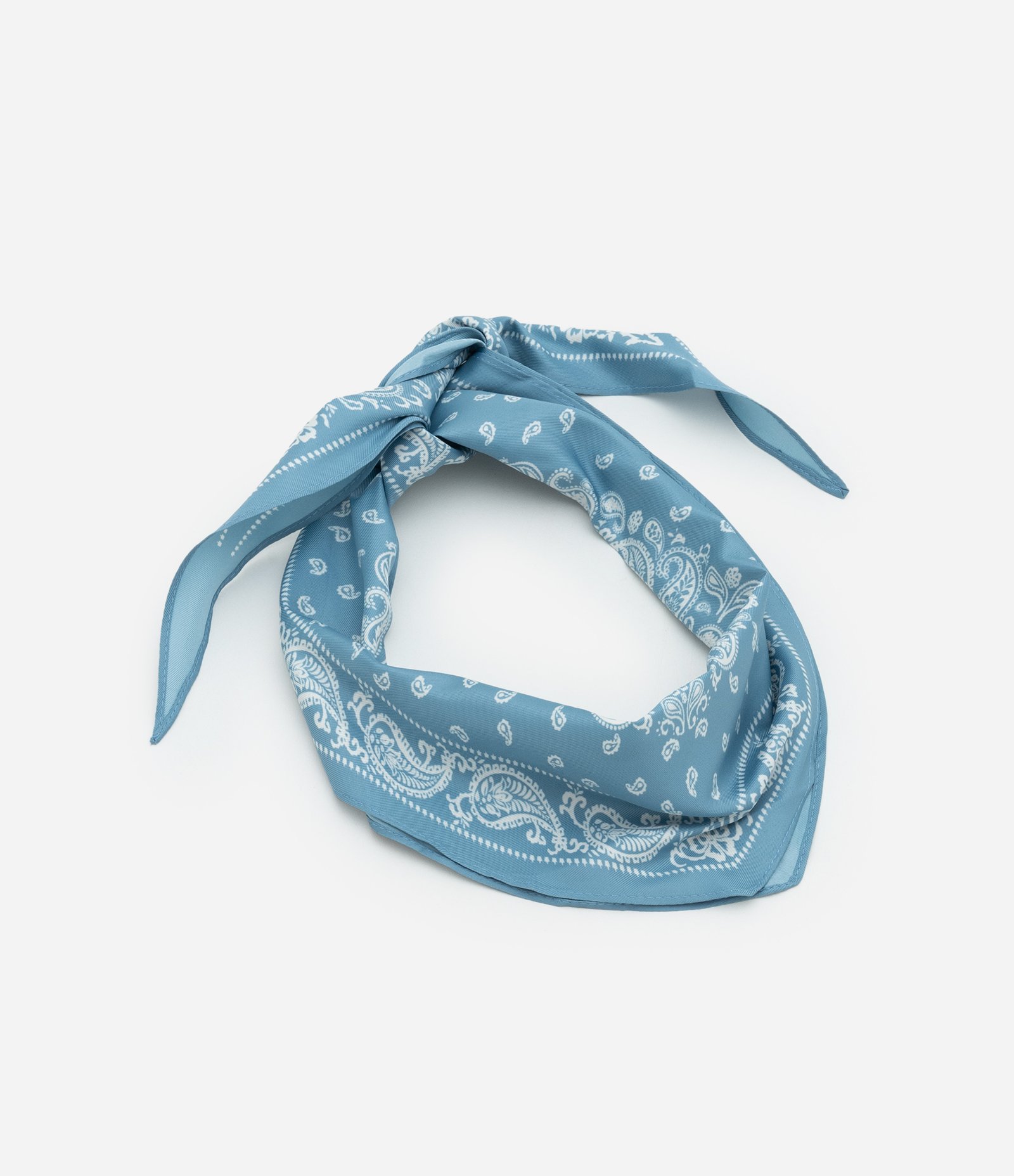 Lenço em Cetim com Estampa Paisley Azul 2