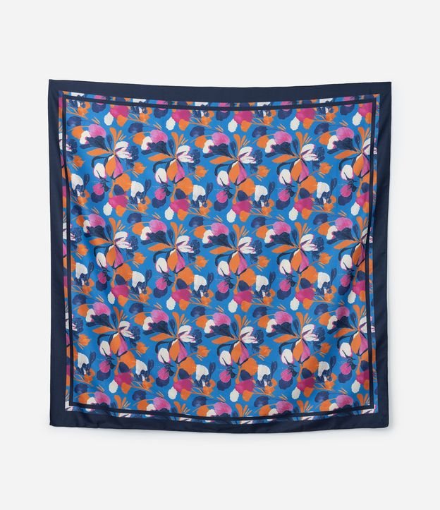Lenço Quadrado em Cetim com Estampa Floral