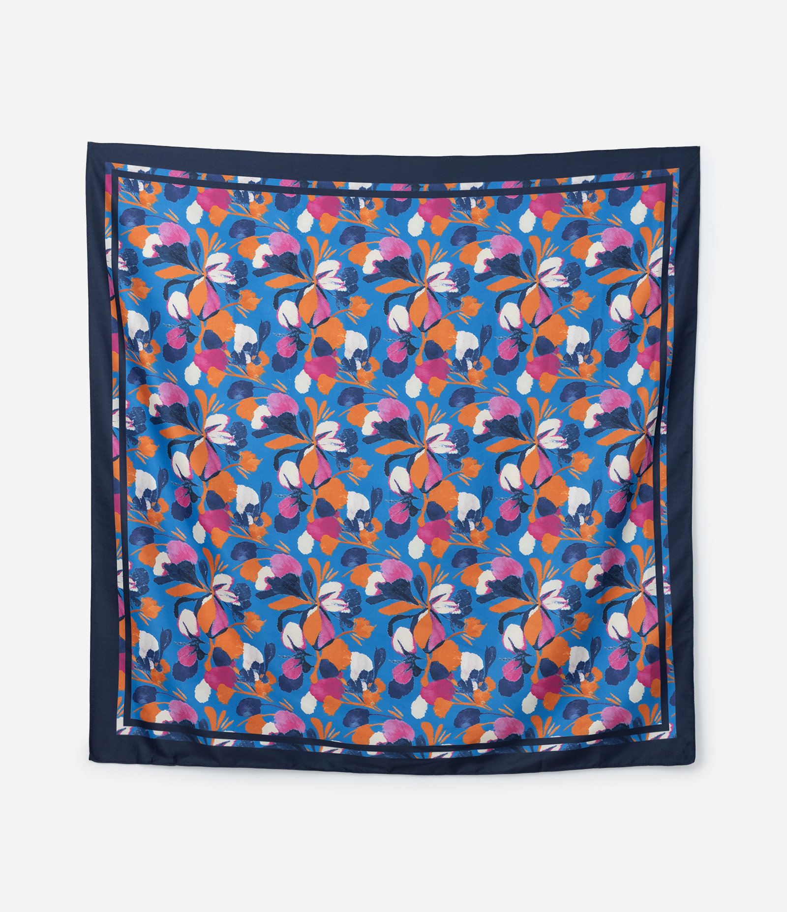 Lenço Quadrado em Cetim com Estampa Floral Azul 1